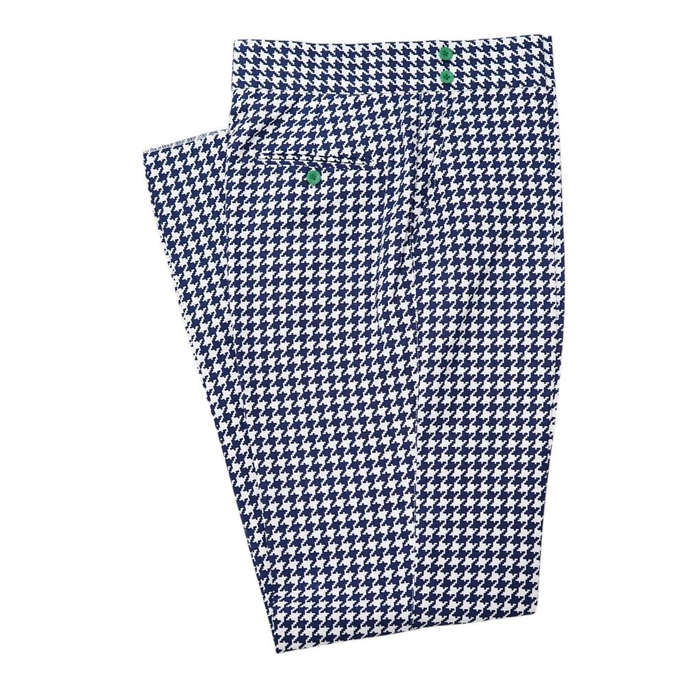 Mens 32 Gurkha Pants Blue White Houndstooth Cotton High Waist Straight Trousers